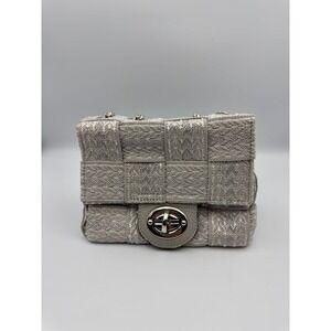 Alma Tionutti Gray Woven Metallic‎ Chain Shoulder Bag Purse Evening Party